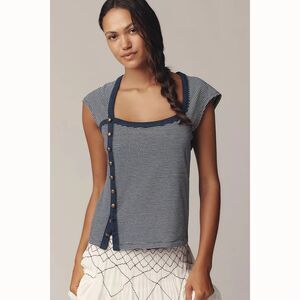 Maeve Anthropologie Short-Sleeve Side-Button Blouse Top Striped Printed L 284372